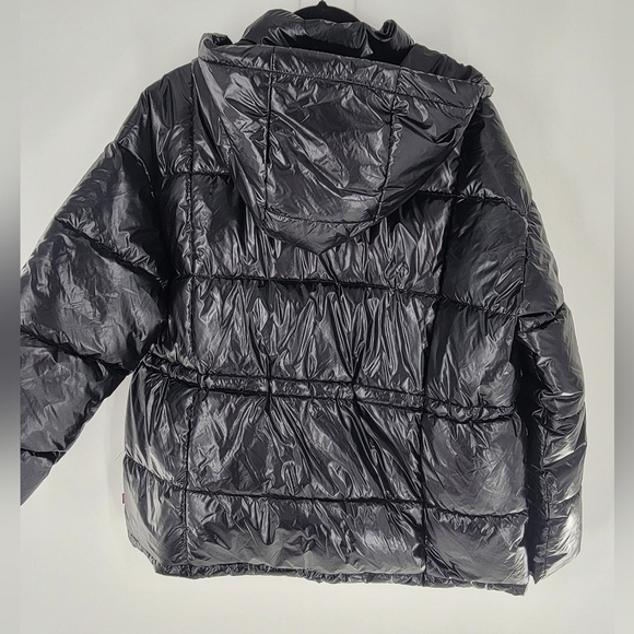 LEVIS Polished Quilted Megan Hooded Puffer Jacket Womens L Black Front Zip - Picture 5 of 6